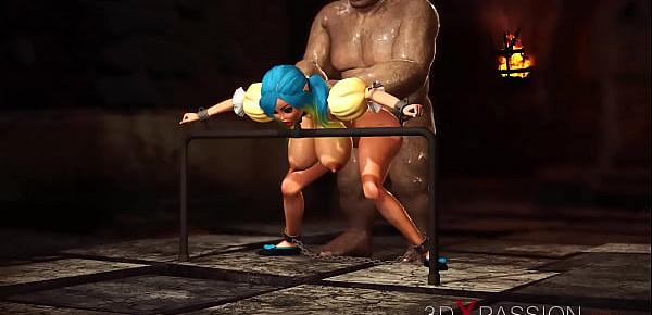  Beautiful female elf gets fucked by the big ogre in the dungeon